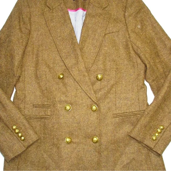 J. CREW wool Double Breasted Herringbone Blazer in gold English size 2 NWOT - Picture 6 of 8